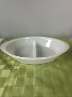 White Divided Serving Bowl - 2-Section Milk Glass Bowl